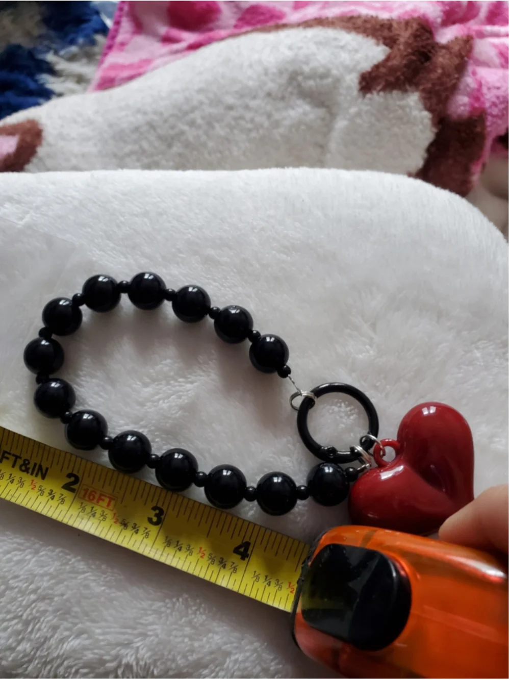 Huge Red Heart and Black Beaded Phone Strap also perfect for Keys, or bags